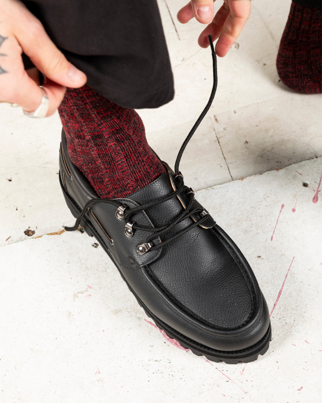 The Solent boat shoe in black on a Vibram sole from Noskin