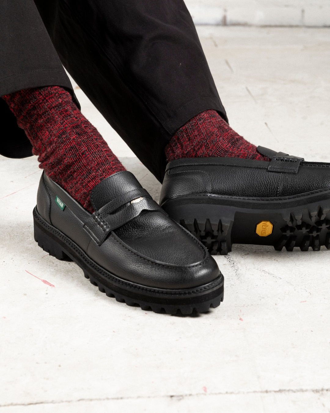 The Holloway penny loafer in black on a Vibram sole from Noskin